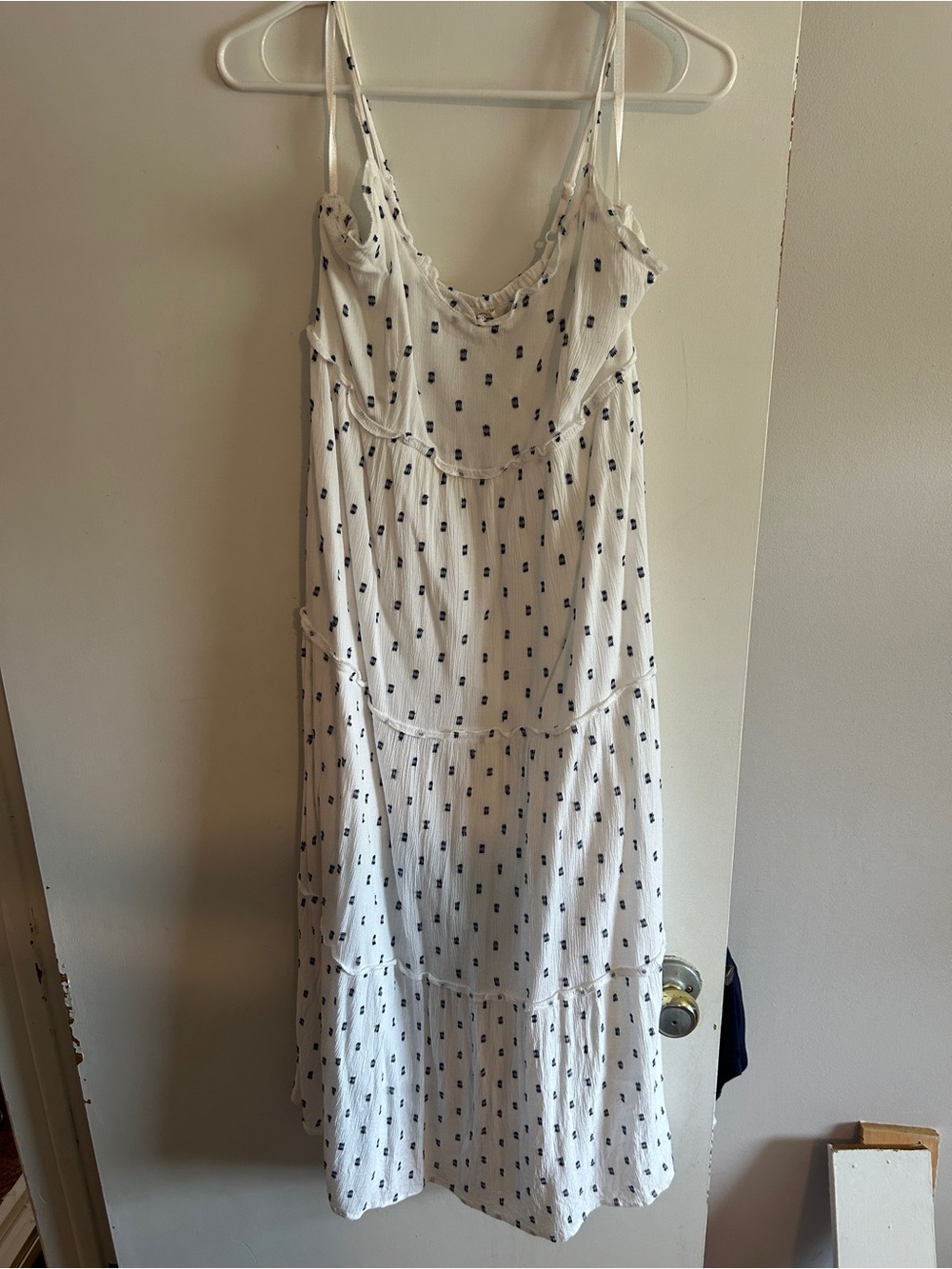 Navy and white tiered midi dress